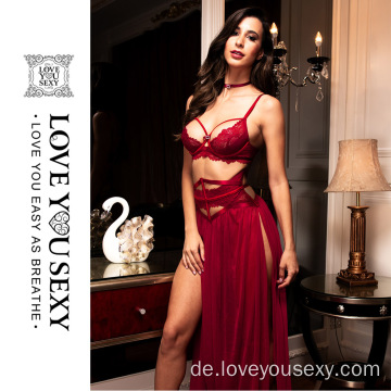 Sexy rote Seitenschlitz lange Kleid Dessous